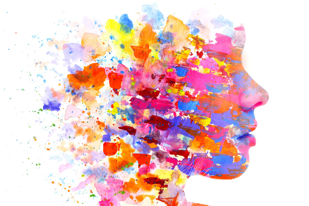 Illustration of a woman fading away in watercolour paints