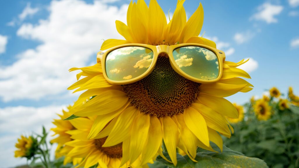 sunflower with sunglasses under blue sky during daytime